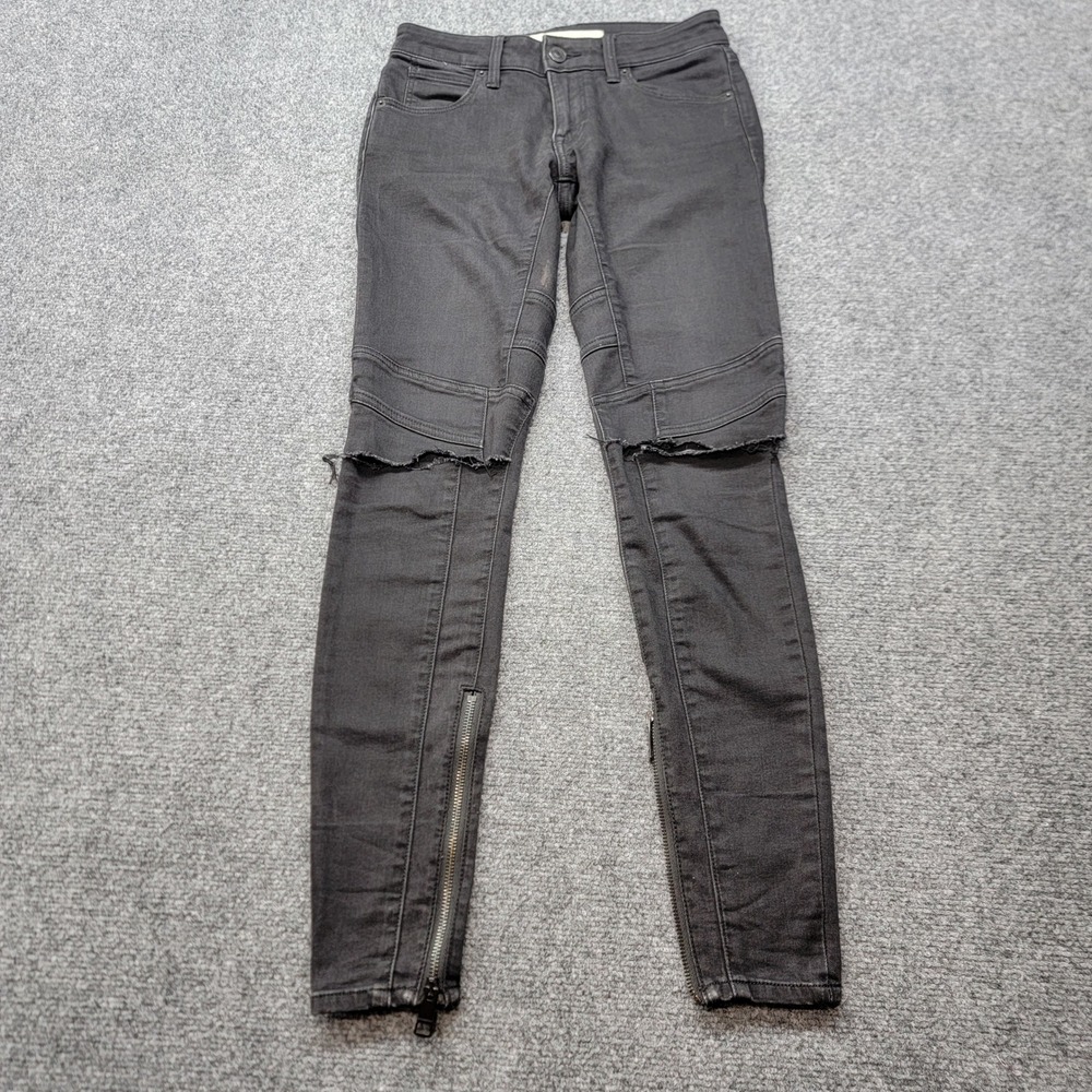 Burberry Brit Womens Moto Skinny Jeans Black Distressed Ankle Zip Size 27